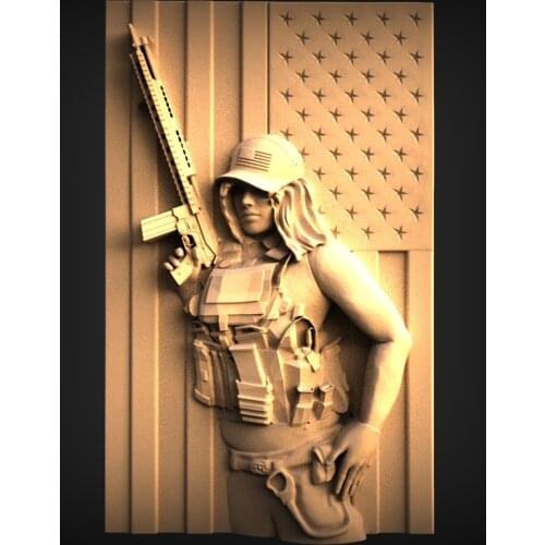 3d STL Model for CNC Router 3D Printer Artcam Aspire Bas Relief_Female Soldier