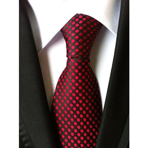Fashion Men Polka Dots Neck Ties Black with Red Small Spots Necktie