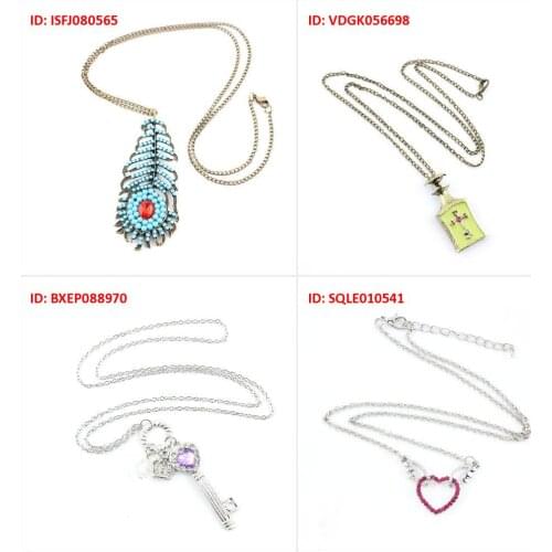 Fashion Jewelry Necklace Pendent Peacock Feather Cross Bottle Silver Rhinestones Key Crown Pink Angle Wing Love Heart