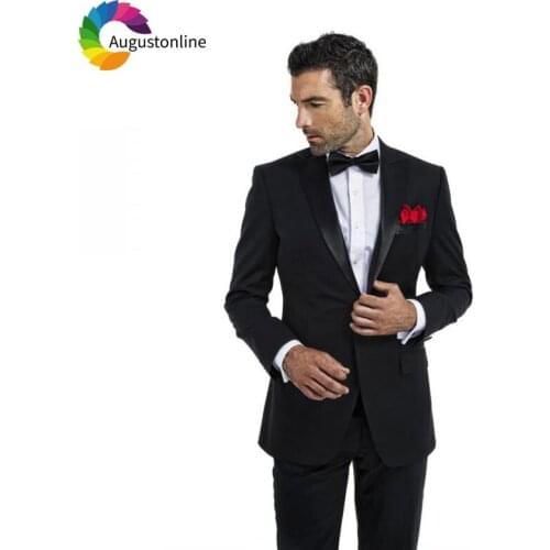 Vintage Black Men Suits Peaked Lapel Custom Made Groom Wedding Suits Tuxedo 2 Piece Jacket Pants Best Men Blazer Terno Masculino