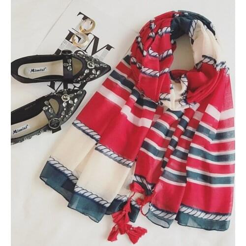 2021 Newest Striped Printed Pattern Cotton Scarf Shawls Wraps Hijabs Scarf