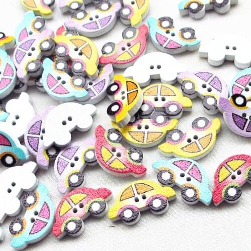 New 50pcs Wood Buttons Baby Cars Sewing Craft 2 Holes