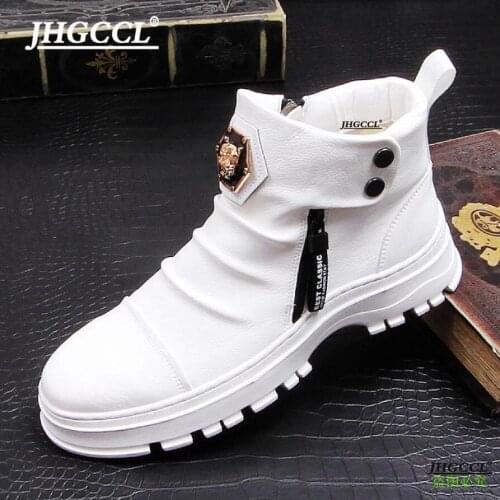 New platform white loafers high-end leather boots anti-wrinkle high-top boots party wedding shoes high-end punk comfort shoe A23
