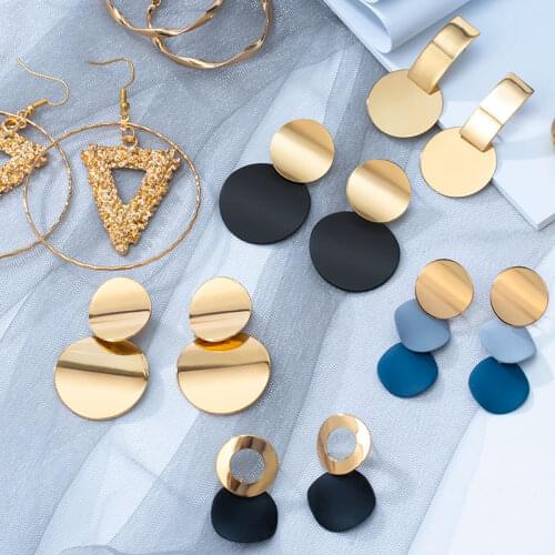 New Korean Statement Round Earrings For Women Geometric Gold Shell Heart Dangle Drop Earrings Brincos 2020 Fashion Jewelry