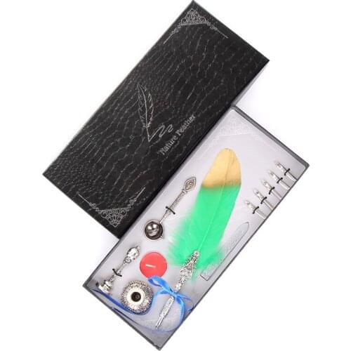 New Personality Design Spray Gold Feather Pen Full Set Plus Pen Tip Stationery Set Student Teacher Writing Supplies Holiday Gift