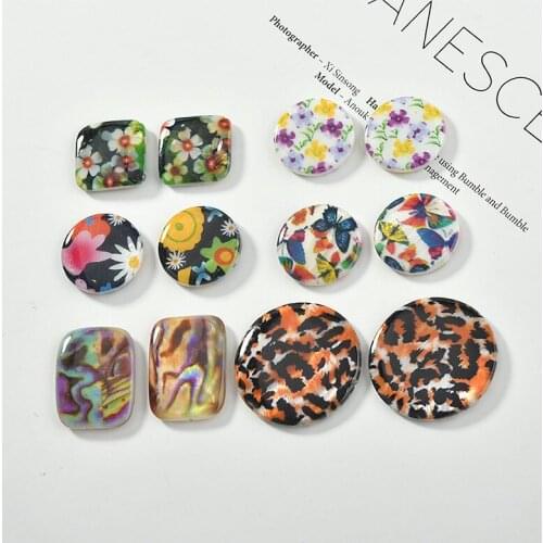 New style 30pcs/lot color flowers pattern print geometry rounds shape shell straight hole beads diy jewelry accessory