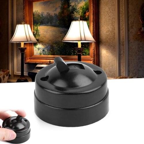 Retro Single-control Switch Surface Mounted Wall Light Button Old-fashioned 6A 220V 1500W Black Round Shape Retro Switch
