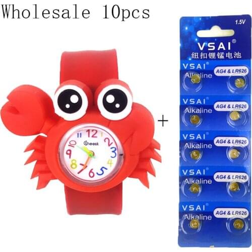 Wholesale 10 Cartoon children Watch Crab Love Boys Girls Sports Quartz Kids Watch Baby Birthday Gift Clock for 3-10 Years Old