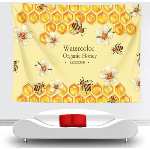 Organic honey tapestry yellow bee wall hanging carpet wall decor cloth flower tapiz corgantes dorm decor