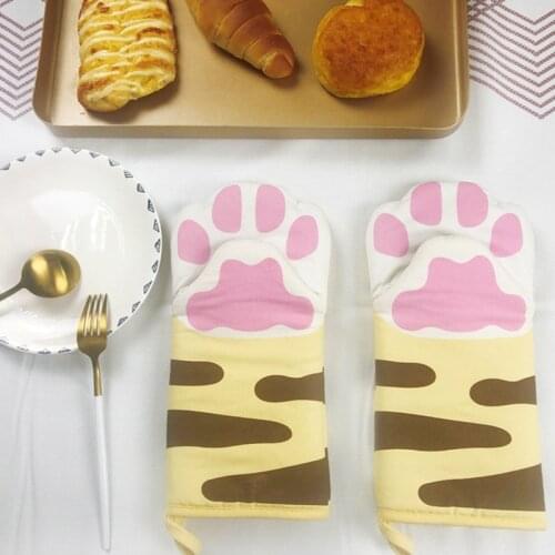 Cartoon Microwave Glove Potholder Gloves Mitts Kitchen Tool 3D Cartoon Animal Cat Paws Oven Long Mitts Microwave Heat Resistant