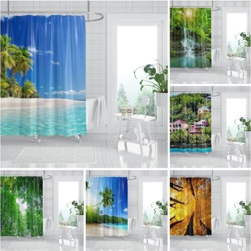 Nature Scenic Shower Curtains Tropic Plant Background Polyester Waterproof Bathtub Accessories Decoration
