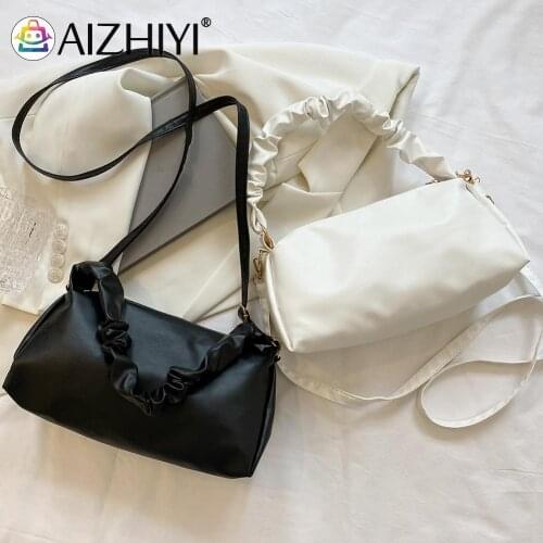 Fashion Women PU Leather Solid Color Pleated Shoulder Crossbody Messenger Bag Casual Ladies Small Purse Handbags