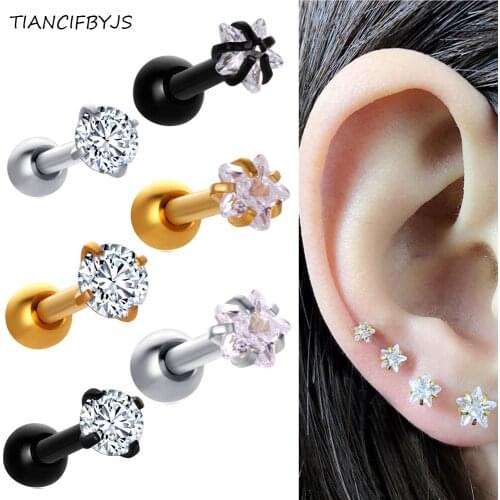 TIANCIFBYJS Piercing Tragus Earring Surgical Steel 14G Ear Stud Body Jewelry Round Star Zircon Helix Piercings Cartilage 60pcs