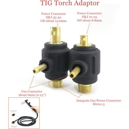 TIG Torch Adaptor Integrate Gas Power Connector M16x1.5 to 6mm DKJ 35-50 10-25 Separate Gas Connector Power Connector