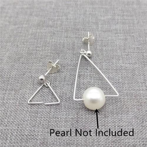 2prs Sterling Silver Triangle Earring Studs Bead Posts w/ Rhodium Plated