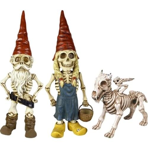 W3JE Halloween Decorations Skeleton Gnome Garden Statue Dog Skull Bones Figurines