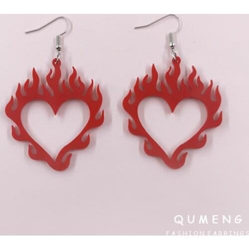 2020 New Fresh Simple Acrylic Hollow Heart-shaped Spark Flame Earrings Punk Party Ladies Minimalist Jewelry