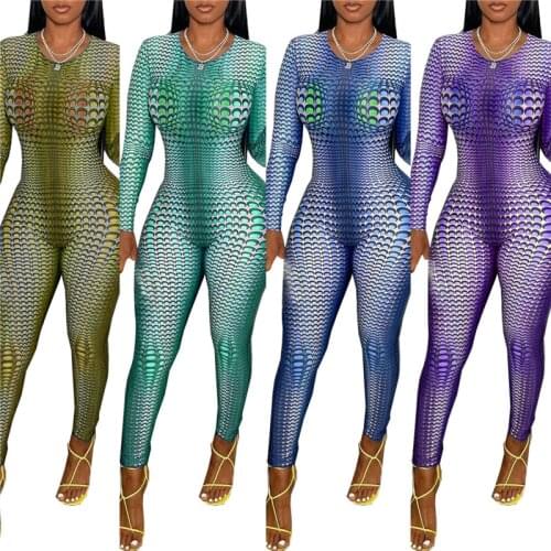 Y2k Women Close-fitting Jumpsuit Tie-dyed and Dots Printed Pattern Long Sleeve Round Collar Overalls S/ M/ L