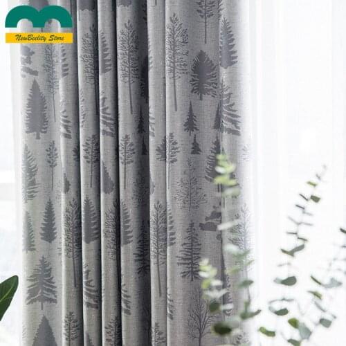 2021 Modern Curtains for Living dining Room Bedroom Simple Pine Jacquard Printed Fabric Curtains Finished Product Customization