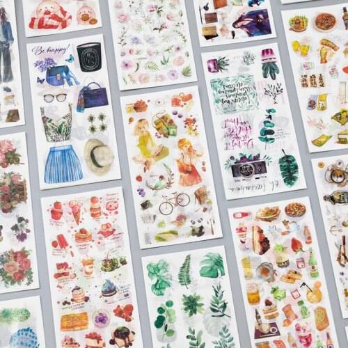 3-6sheet/Pack Kawaii Girls Flowers Cat Dog Washi Paper Stickers Decoration DIY Diary Scrapbooking Mobile Sticky Stationery Gifts