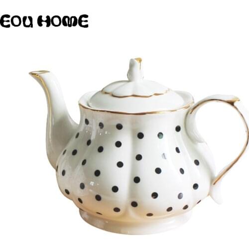 860ml English Afternoon Tea Set Teapots Bone Porcelain Wave Point Stripe Hand Painted Gold Pot Creative Coffee Pot Simple Kettle