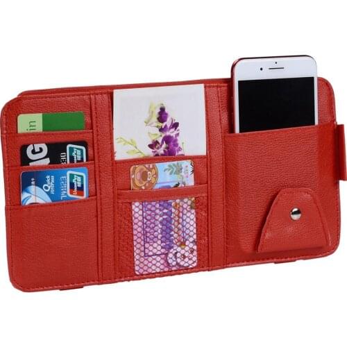 Car Sunshade Organizer Automobile Interior Sun Visor Storage Bag With Card Slots Sunglass Clip Phone Holder