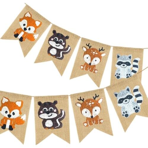 Jungle Animal banner Pennant Woodland Fox Squirrel Deer Raccoon Garland Bunting for Baby Shower Kids Birthday Party Decorations