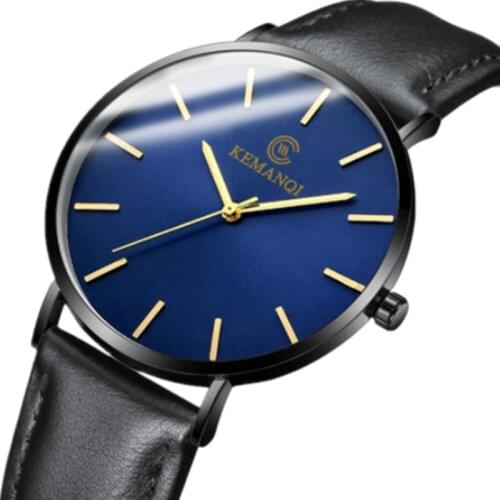 Mens Watch Top Brand Luxury Ultra-thin Men Watch Men Blue Glass Fashion Watch Leather Band Male Clock erkek kol saati