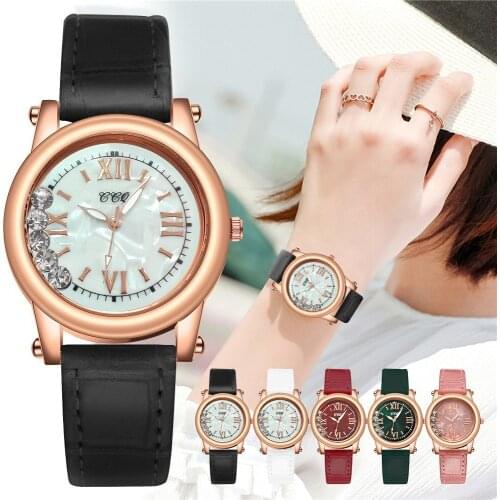 Fashion Beads Pearl Shell Dial Women Quartz Watches Luxury Ladies Leather Strap Roma Wristwatch Clock Relogio Feminino