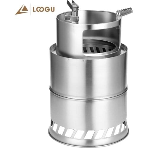 LOOGU Stainless Steel Wood Stove Outdoor Camping Cooking Portable Foldable Burn Wood Heater for Hiking Fishing Picnic BBQ Heat
