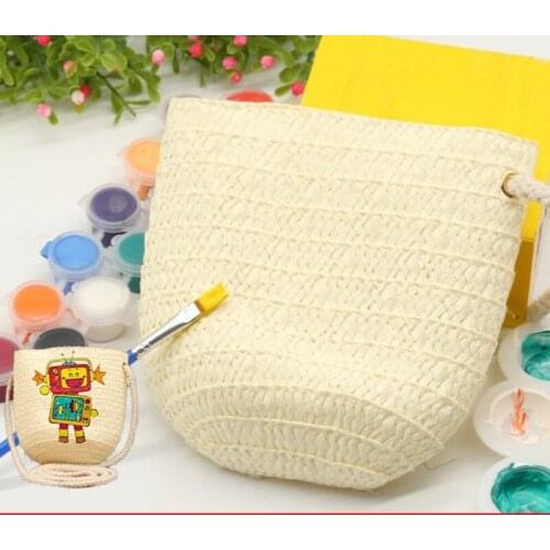 Child DIY Colored Satchel Kindergarten Creativity Graffiti Woven Straw Bag Handwork Coloring Bag Toys Family Games Kids Gifts