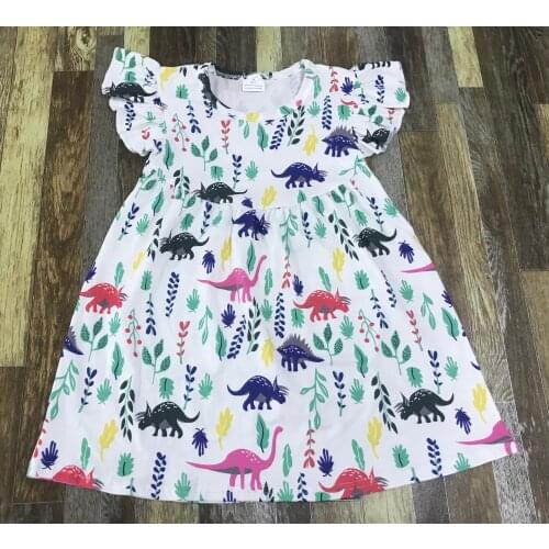 Children summer cute girl dinosaur trees fresh pearl dress