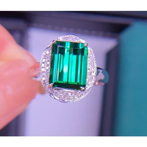 E708 Tourmaline Ring Fine Jewelry Solid 18K Gold Nature Green Tourmaline Gemstones 4.1ct Diamonds Rings for Women Fine Present