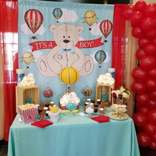 Birthday Party Photography Backdrops Its A Boy Blue Teddy Bear Hot Air Balloon Background Photography Photo Background