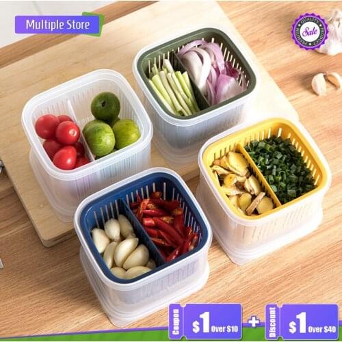 Refrigerator Fresh Box Kitchen Special Fruit Scallion Vegetable Box For Split Drain Ginger Garlic Storage Airtight Container Box