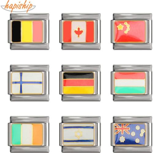 Hapiship 9mm Width Original Daisy Australia Ireland Finland Flag Italian Charm Fit Bracelet Stainless Steel Jewelry Making DJ46A