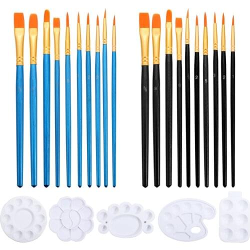 Acrylic Paint Brushes Set Flat Pointed Tip Painting Tray Palettes Art Paintbrushes For Oil Watercolor Drawing Nail Art Supplies