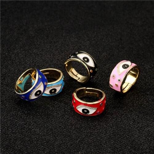 New Ins Opening Adjustable Ring Real Gold Plated Simple Retro Demon Eye Ring For Women Girls Fashion Jewelry