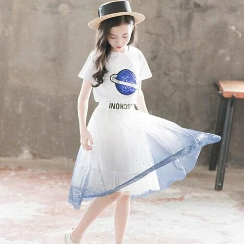 Summer Fashion Girls Clothing Sets Children Short Sleeve Tops+Skirt Outfits 2Pcs Teenager Kids Clothes 4 5 6 7 8 9 Years
