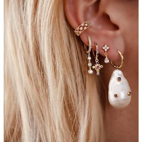 Cute lovely cz cross charm earring clear rainbow stone multi piercing small earrings