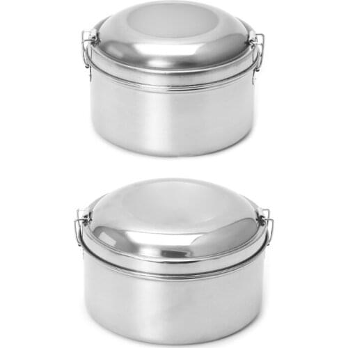Stainless Steel Bowl Lunch Box Bento Food Picnic Container 2 Tier Round Shape