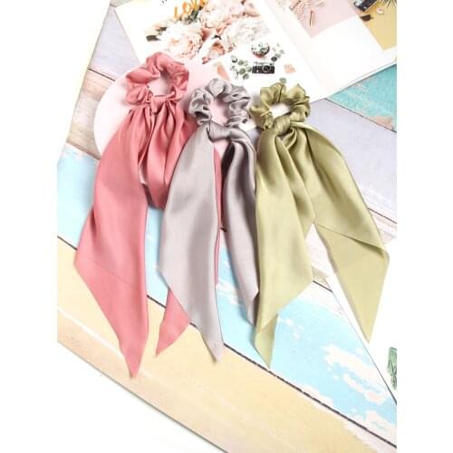 Fashion Solid Color Satin Bow Long Ribbon Ponytail Scarf Hair Tie Scrunchies Women Girls Elastic Hair Bands Hair Accessories