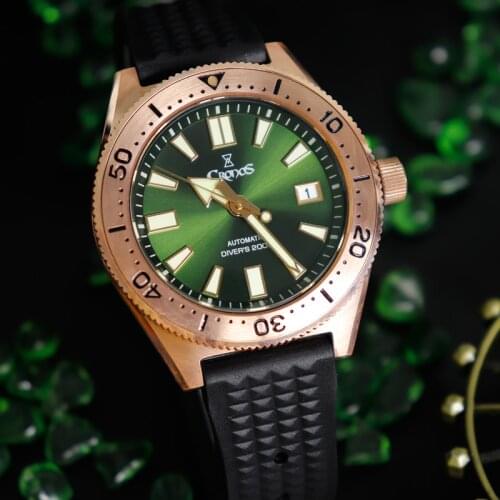 Cronos Punk Mens Diving Watch Bronze Automatic Japan NH35 Meechanical Calendar Luminous Rubber Men Watch Sapphire Reloj Hombre