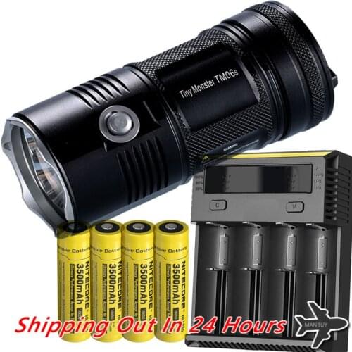 NITECORE TM06S + 4x18650 Battery + New I4 Charger SEARCH FLASHLIGHT CREE XML2 U3 LED 4000 LM Beam Distance 359M High Light Torch