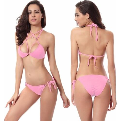 SWIMMART Popular Pink Purple Orange Lady Model Beaded Bikini Hot 2020 Scrunch Butt Swimsuits for Women Push Up Victoria Bikini