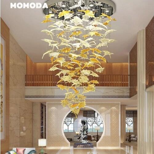 Luxury LED Chandeliers Lighting Modern Glass Stainless Steel Maple Leaves Pendant Lights Staircase Living Room Hotel Lamps Decor