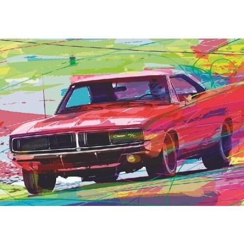 Handpainted OIL painting classical red car picture print on canvas cool wall decor art gift for cool boy