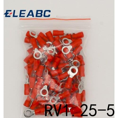 RV1.25-5 Red Insulated Crimp Ring Terminal Cable Wire Connector 100PCS/Pack RV1-5 RV