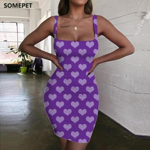 SOMEPET Love Dresses Women Pattern Ladies Dresses Purple 3d Print Harajuku Vestido Sexy Womens Clothing Party Beach Beach Femme