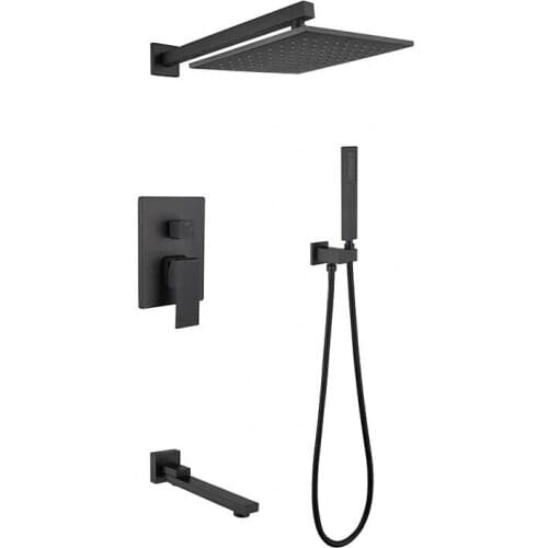 Bathroom Shower Two Functions square Faucet Set Black Shower Head Mixer Tap Rainfall Hand Shower Faucets
